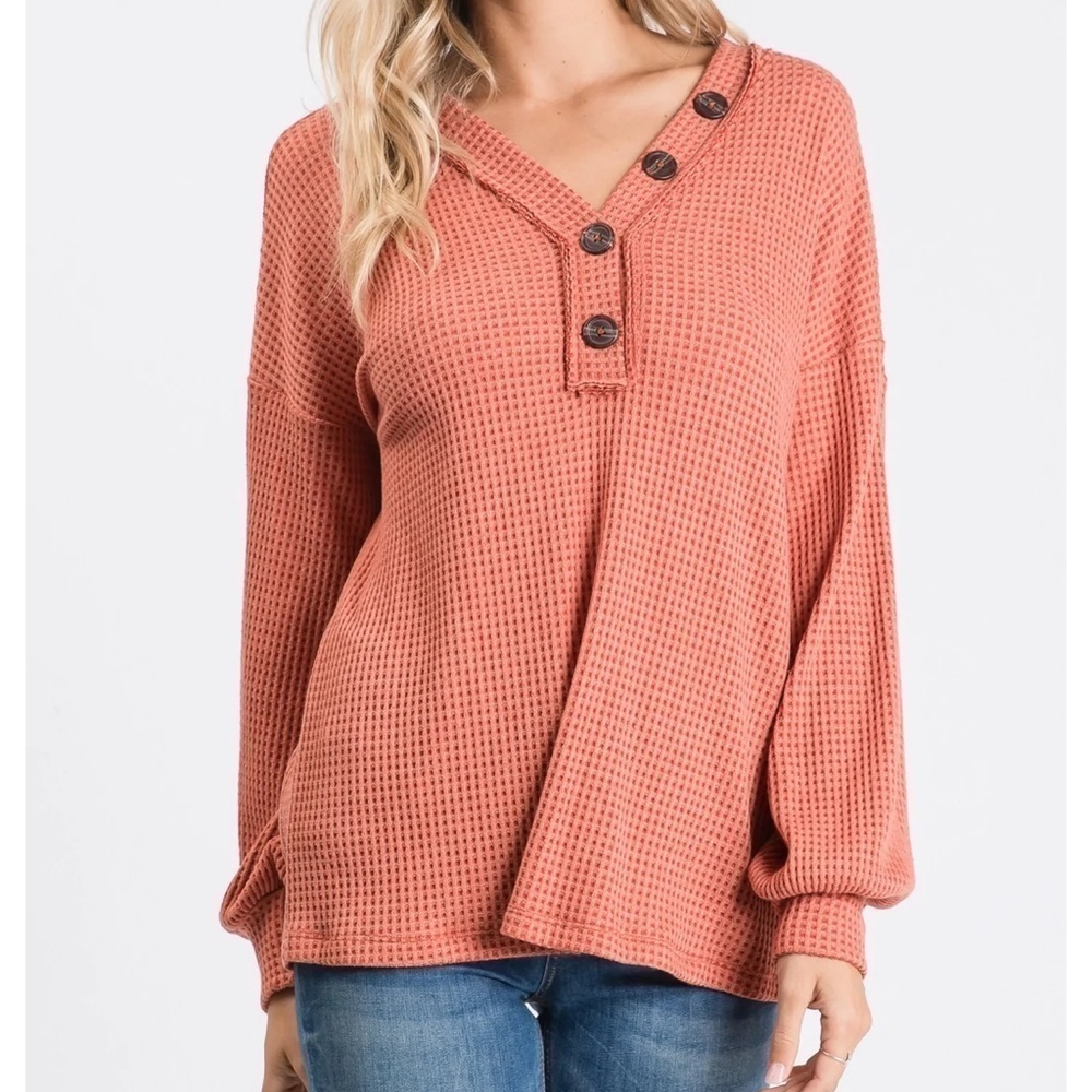 Hailey & Co Two Toned Waffle Knit Top Small